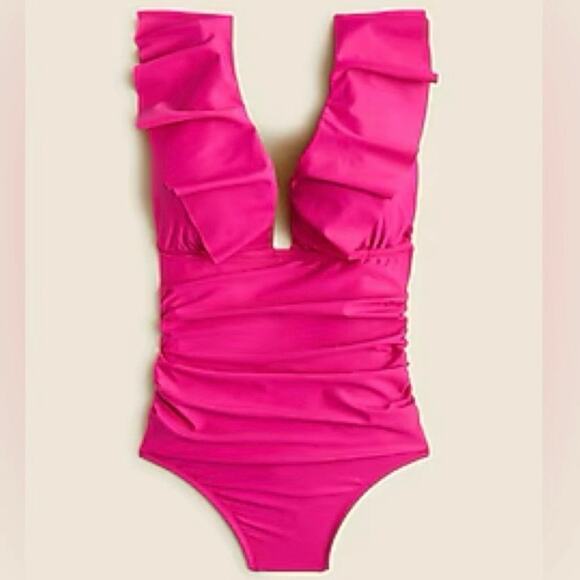 J Crew Womens Ruched Ruffle One Piece Swimsuit Size 8 Pink - Picture 14 of 14